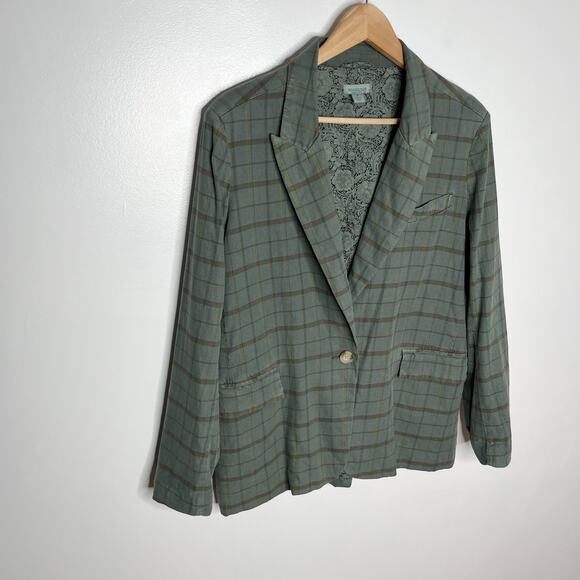 Sundance Long Sleeve Linen Blend Blazer Jacket Womens Medium Green Plaid Boho - Picture 3 of 10